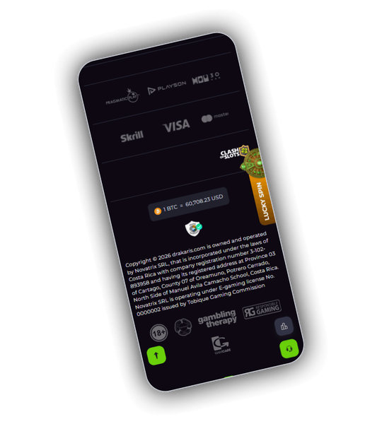 Drakaris Casino payment methods table with cards, e-wallets and crypto