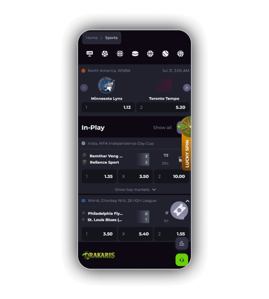 Drakaris Casino sports betting hub with football markets